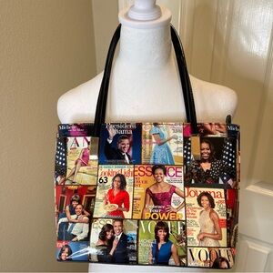 NEW Michelle Obama Glossy Magazine Collage Small Handbag Purse Tote Black Vinyl